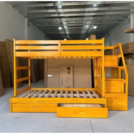 B165 Oak : Giường 2 Tầng Cầu Thang Liên Hợp - 1m